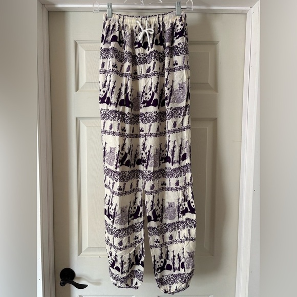 Kathmandu Imports Womens Size Large Pants Panda Pattern Lounge Pull on Rayon - Picture 1 of 10